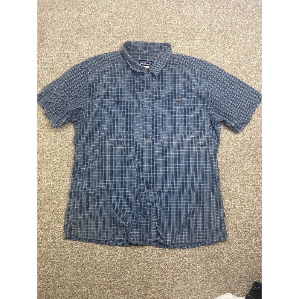 Vintage Patagonia Men's XL Back Step Shirt - Blue Organic Cotton